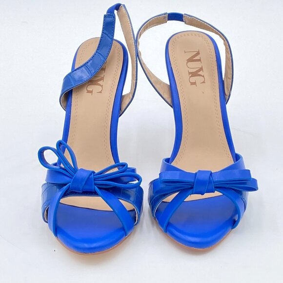 Blue Bow High Heel Slingback Sandals Open Toe Cutout Summer Shoes - Picture 3 of 6